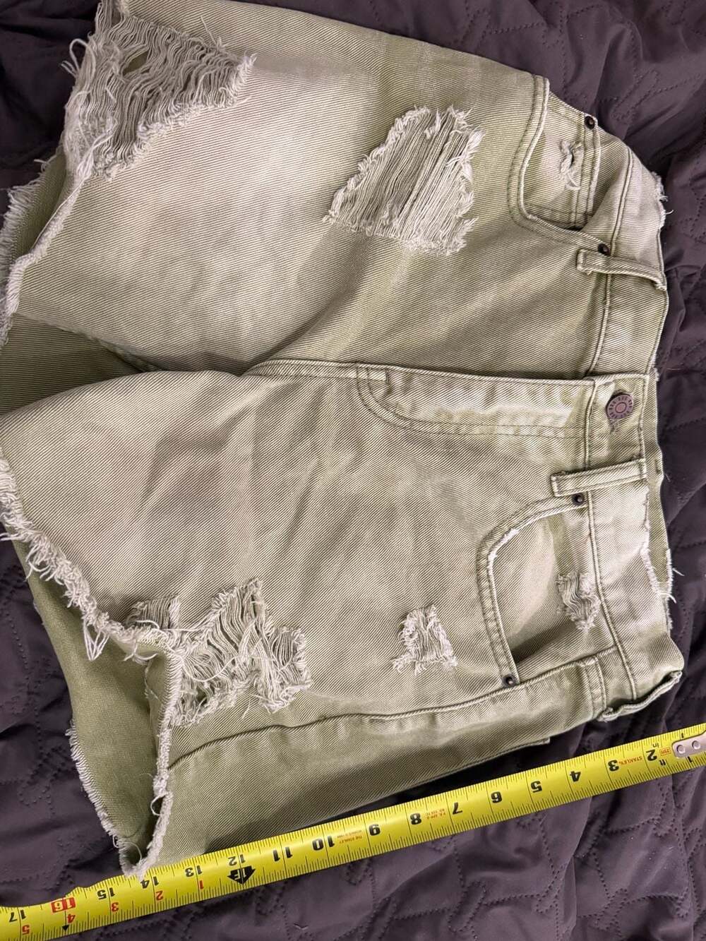 BDG Dropped Waist Destroy Short Size 24 Green Distressed Denim